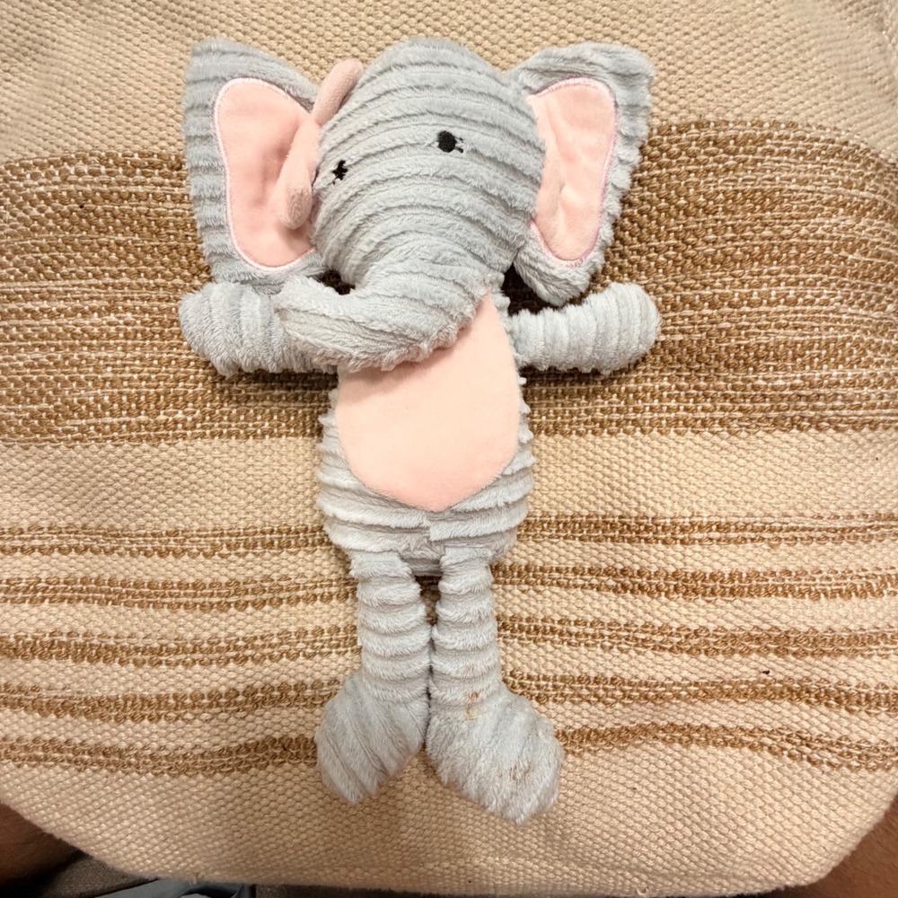 Chick Pea Gray Pink Elephant Plush Stuffed Animal Ribbed Soft Toy 10.5 Inch